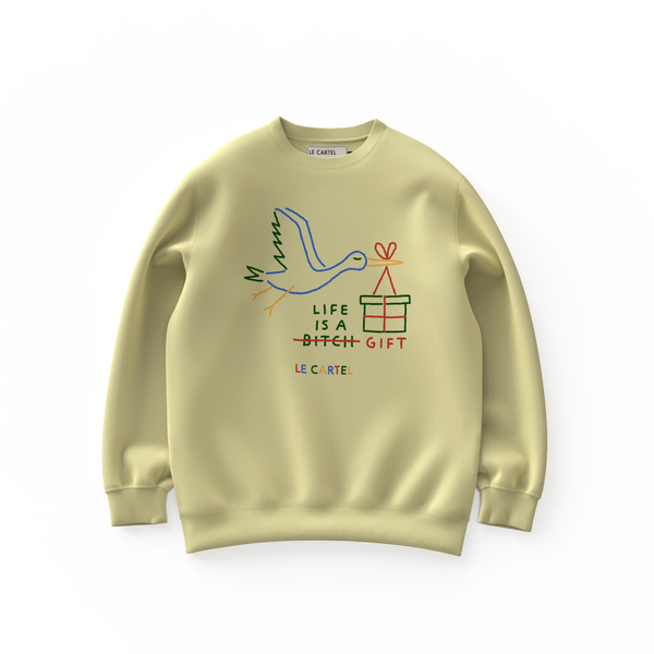 LIFE IS A GIFT・Crewneck unisexe・Crème