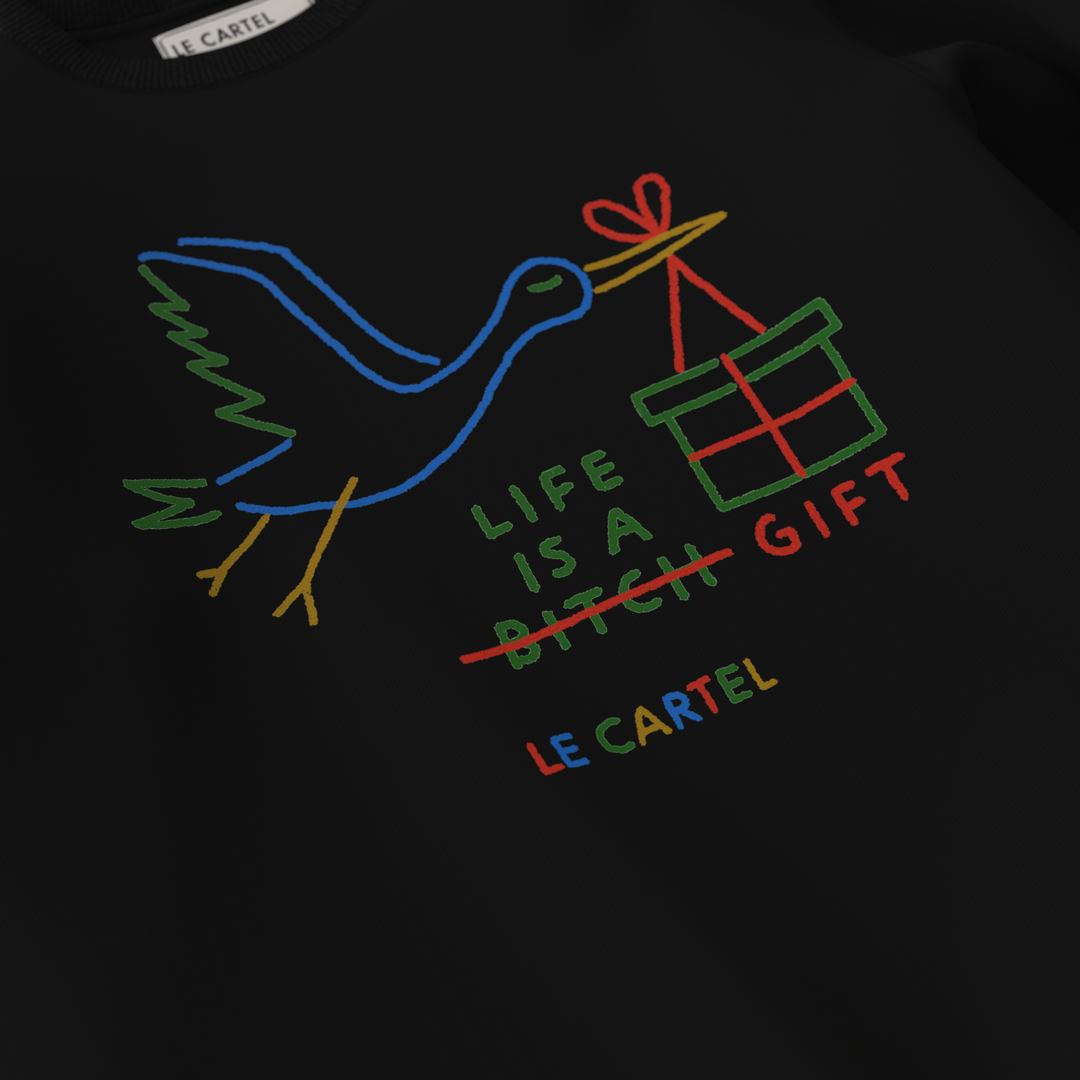 LIFE IS A GIFT・Crewneck unisexe・Noir