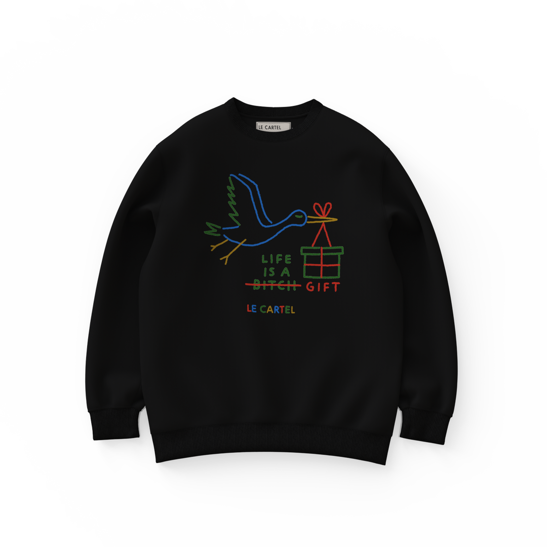 LIFE IS A GIFT・Crewneck unisexe・Noir