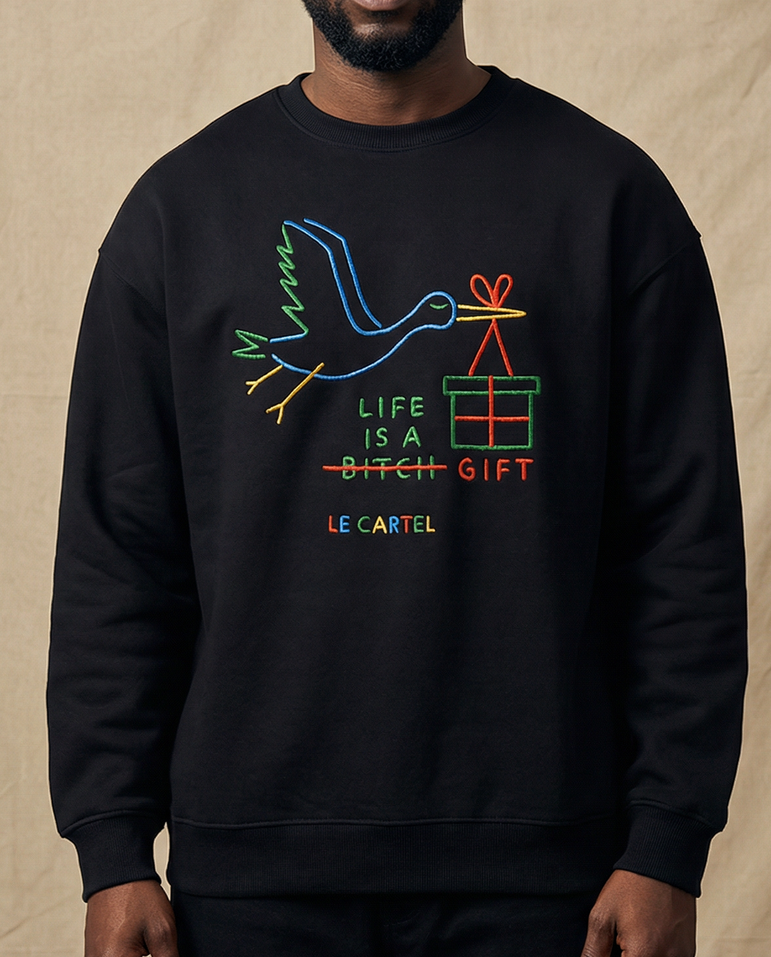 LIFE IS A GIFT・Crewneck unisex・Black