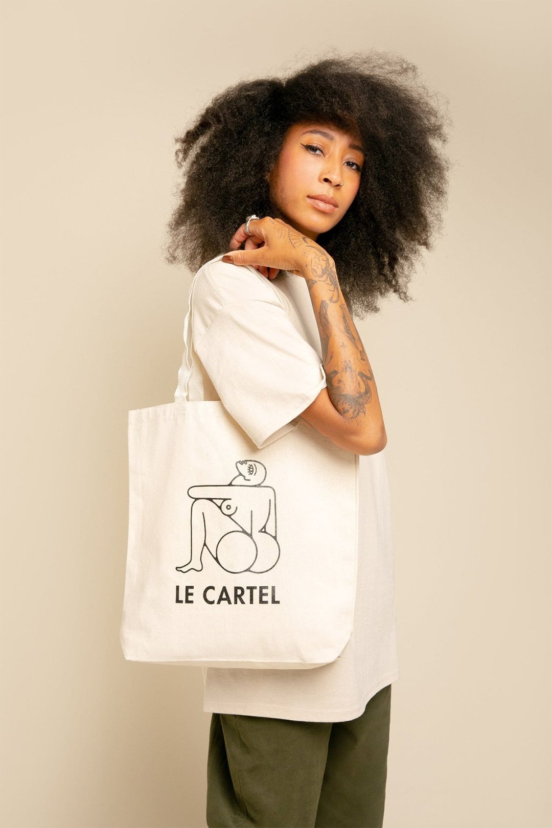 BOOTY CALL・Tote bag imprimé・Sable - Le Cartel